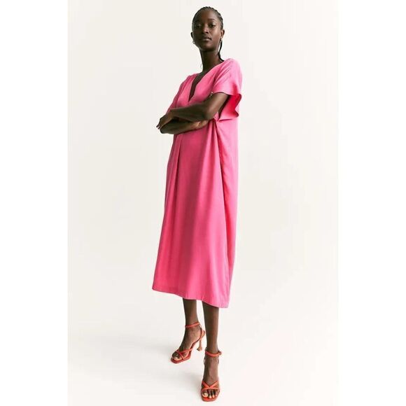 H&M Cerise Kaftan Dress Wide Cut New Barbiecore Barbie Core - Picture 3 of 6